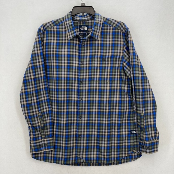 The North Face Long Sleeve Button Up Shirt Mens XL Blue Plaid Hiking Travel Camp - Picture 1 of 12
